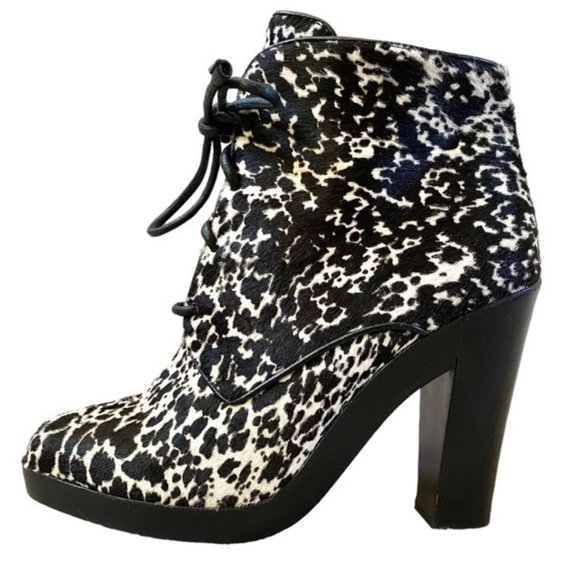 Reed Krakoff Lace Up Calf Hair Pony Style Ankle Boot Black White Size EU 39.5 - Picture 2 of 15